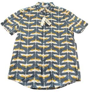 Penguin Short Sleeve Button Down Shirt Bird‎ Print All Over Medium M Blue NWT